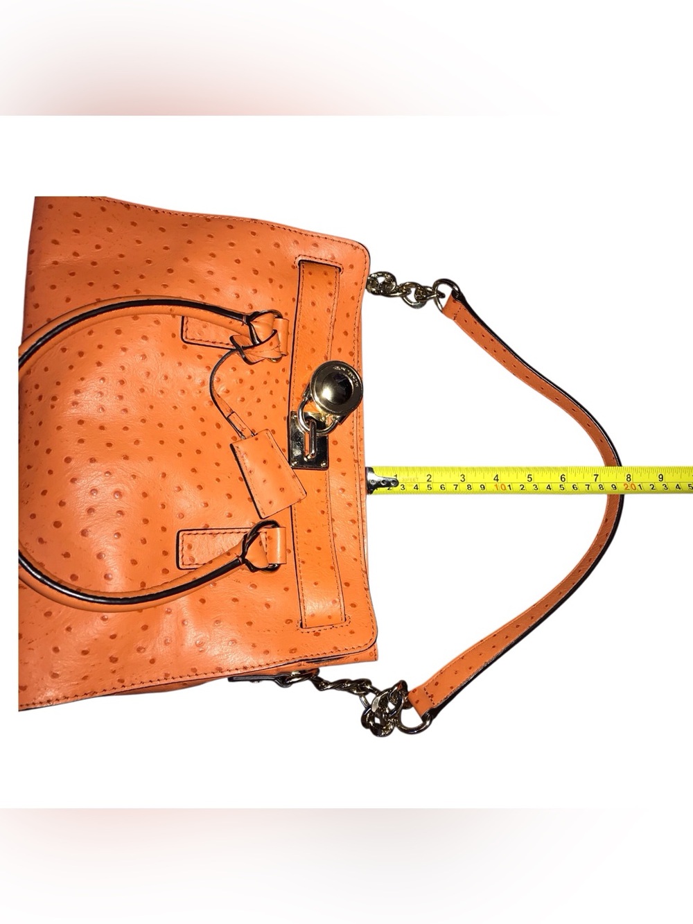 Michael Kors Orange Ostrich-Embossed Satchel Bag - Picture 8 of 13